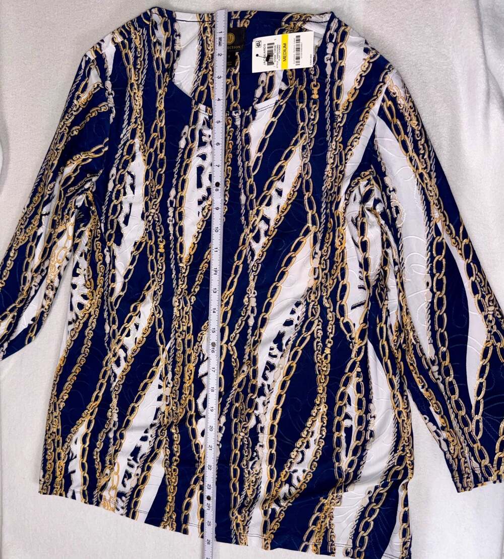 JM Collection Women's Jacquard Chain Print Long Sleeve Top, Size Medium